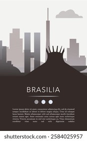 Brasilia city template for website, presentation, front page, invitation, publication sheet with skyline, landmarks. Vector Brazil image layout, simple and grayscale