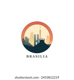 Brasilia Stadtbild, Gradienten-Vektorgrafik-Abzeichen, flaches Skyline-Logo, Symbol. Brasilien Hauptstadt Runde Emblem Idee mit Wahrzeichen und Bausilhouetten. Isolierte Grafik