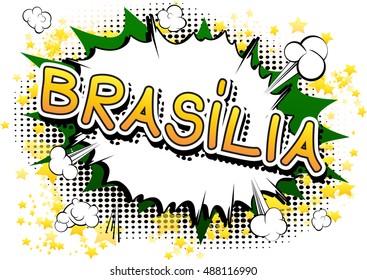 Brasilia - Comic book style text.