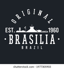 Brasilia, Federal District, Brazil Skyline Original. A Logotype Sports College and University Style. Illustration Design Vector City.