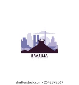 Brasilia logo with skyline, cityscape retro vector icon. Brazil city horizon, facade, travel logotype