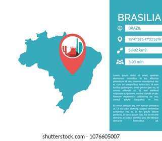Brasilia map shape vector infographics template. Modern city data statistic isolated illustration