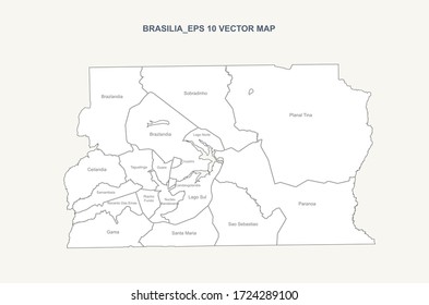 Brasilia-Karte. Vektorkarte von Brasilia in Brasilien. Stadtplan Brasiliens. 