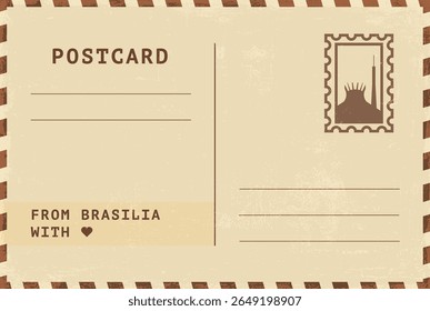 Do modelo de cartão postal de Brasília. Ilustração de cartão postal estilo vintage grungy vetor com selo, marco, mensagem. Layout de imagem simples de saudações simples