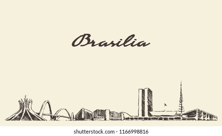 Brasilia skyline, Brazil, hand drawn vector illustration, sketch