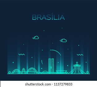 Brasilia skyline, Brazil. Trendy vector illustration, linear style