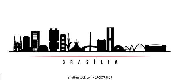 Brasilia Skyline horizontalen Banner. Schwarz-Weiß-Silhouette von Brasilia, Brasilien. Vektorillustration-Vorlage für Ihr Design. 