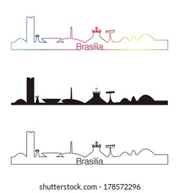 Brasilia skyline linear style with rainbow in editable vector file