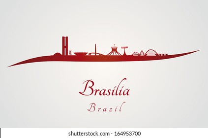 Brasilia skyline in red and gray background in editable vector file