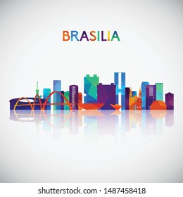 Brasilia skyline silhouette in colorful geometric style. Symbol for your design. Vector illustration.