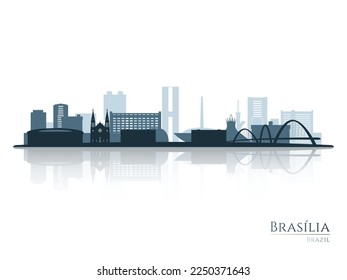 Silueta de perfil de Brasilia con reflexión. Paisaje Brasilia, Brasil. Ilustración vectorial.