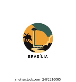 Brasilia skyline vector badge, flat panorama logo, horizon icon. Brazil capital city round emblem idea with landmark silhouette. Isolated graphic