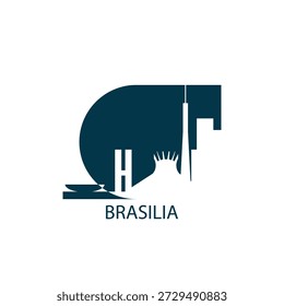 Brasilia vector icon with skyline, panoramic view, outlook shape. Brazil city landmarks logo concept. Flat isolated graphic, badge