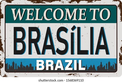 brasilia Vintage blank rusted metal sign Vector Illustration on white background