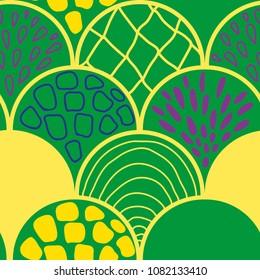 Brasilian colors seamless doodle scale vector pattern ornament 