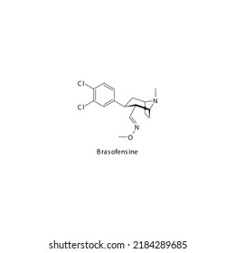 Brasofensine Molecule Flat Skeletal Structure, SNDRI - Serotonin Norepinephrine Dopamine Reuptake Inhibitor. Vector Illustration On White Background.