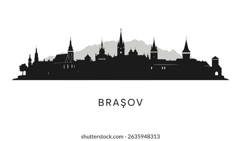 Brasov Romania Skyline with Cityscape Silhouette.