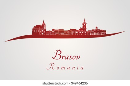 Brasov skyline in red and gray background in editable vector file