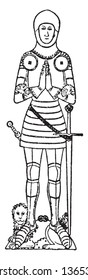 Brass Armour of Sir John Lisle at Thruxton, vintage line drawing or engraving illustration