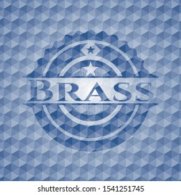 Brass blue badge with geometric pattern background. Vector Illustration. Detailed.
