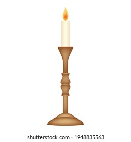 Brass candlestick or candle holder, vector illustration