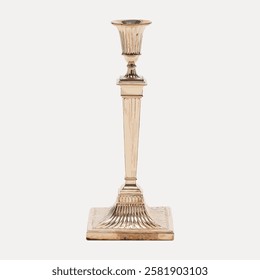 Brass candlestick with intricate detailing. Brass finish gives the candlestick a vintage look. Perfect for decor, this candlestick adds charm to any setting. Vintage home decor illustration vector.