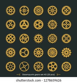 Brass cogs on dark green background Steampunk gears vector set victorian era illustration design elements great for laser or vinyl cut