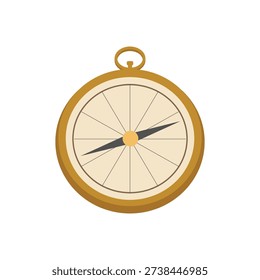 Brass compass with clear pointing needle. Vintage navigation instrument. Direction guidance concept vector illustration.