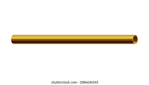 Brass or copper pipe or round post tube mockup, realistic vector illustration isolated on white background. Industrial and construction or water convey pipe template.