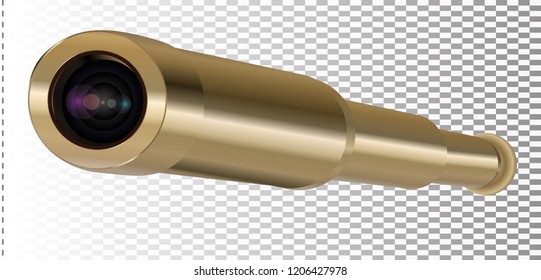 Brass Hand Held Telescope, Pirate Spyglass. 3D realistic isolated on white background. Vector illustration EPS10