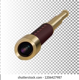 Brass Hand Held Telescope, Pirate Spyglass. 3D realistic isolated on white background. Vector illustration EPS10