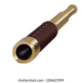 Brass Hand Held Telescope, Pirate Spyglass. 3D realistic isolated on white background. Vector illustration EPS10
