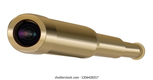 Brass Hand Held Telescope, Pirate Spyglass. 3D realistic isolated on white background. Vector illustration EPS10