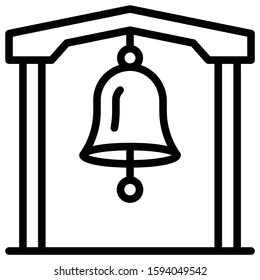 Brass Hanging Bell with Metal Frame Vector Icon Design