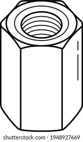 Hex spacer de latón. Ilustración del contorno del vector.