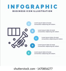 Brass, Horn, Instrument, Music, Trumpet Line icon with 5 steps presentation infographics Background. Vector Icon Template background