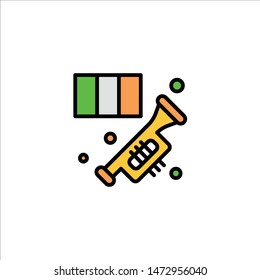 Brass, Horn, Instrument, Music, Trumpet Business Logo Template. Flat Color