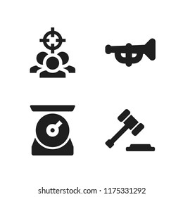 brass icon. 4 brass vector icons set. hammer legal tool symbol, scale and target icons for web and design about brass theme