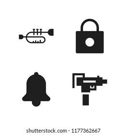 brass icon. 4 brass vector icons set. shotgun, trumpet and lock icons for web and design about brass theme