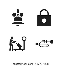 brass icon. 4 brass vector icons set. trumpet, scale and lock icons for web and design about brass theme