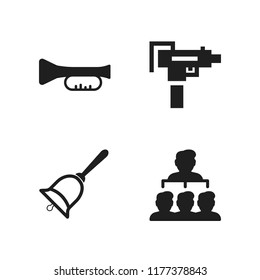 brass icon. 4 brass vector icons set. hierarchical structure, hand bell and trumpet icons for web and design about brass theme