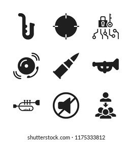 brass icon. 9 brass vector icons set. lock, hierarchical structure and saxophone icons for web and design about brass theme