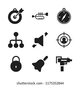brass icon. 9 brass vector icons set. compass with cardinal points, lock and target icons for web and design about brass theme