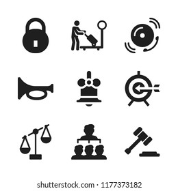 brass icon. 9 brass vector icons set. lock, hierarchical structure and school bell icons for web and design about brass theme