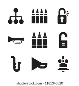 brass icon. 9 brass vector icons set. bell, horn and trumpet icons for web and design about brass theme