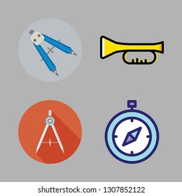 brass icon set. vector set about trumpet and compass icons set.