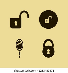brass icon. brass vector icons set open lock, lock and hand mirror