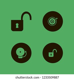 brass icon. brass vector icons set target, school bell and open lock