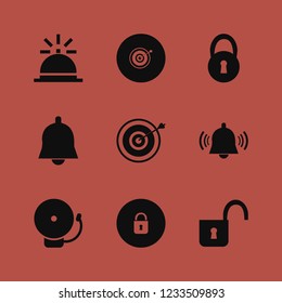 brass icon. brass vector icons set bell, target, open lock and lock