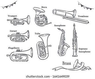 Brass instruments set. Vector illustration.